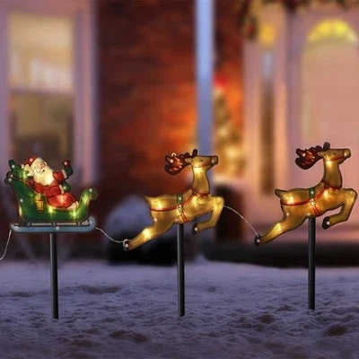 SMART GARDEN Santa Sleigh Stakes Christmas Battery Powered Indoor/Outdoor Lights Xmas Decor