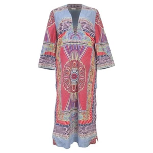 Etro V-Neck Printed Maxi Dress In Cotton Women Multicolor Size 42 - Picture 1 of 4