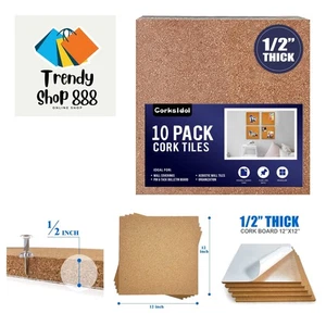 Cork Tiles 12"x12" - 1/2" Thick -Bulletin Board-Cork Board- Ultra Strong Self... - Picture 1 of 7