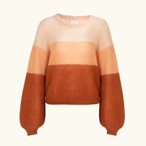 Flannel Inez Mohair Wool Logo Knit Sweater Peach Striped Size Small - Picture 1 of 5