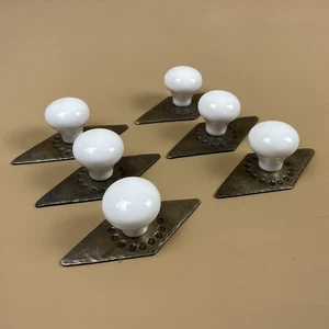 6 Manijas de armario de latón dorado antiguo hechas a mano placa posterior manijas de cerámica diamante - Imagen 1 de 13