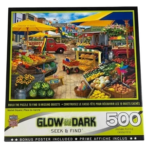 MasterPieces Glow in the Dark Seek & Find "Market Square" 500-teiliges Puzzle vollständig - Bild 1 von 4