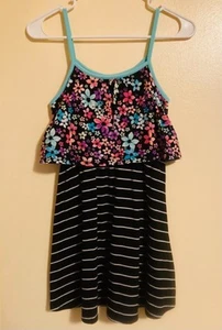 Girls Size 10 SO Black Floral/Striped Knee Length Sundress Dress - Picture 1 of 1