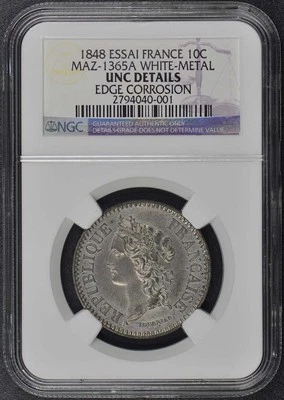 1848 France Essai 10c Maz-1365A NGC DETALHES UNC - Imagem 1 de 4