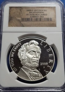 2009 P $1 PROOF SILVER ABRAHAM LINCOLN COMMEMORATIVE DOLLAR NGC PF70 ULTRA CAMEO - Picture 1 of 2