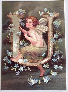*De colección CARTA DEL ALFABETO ÁNGEL ""U"" Floral POSTAL Sillín OLVÍDAME-NO - Imagen 1 de 2