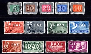 SWITZERLAND 1945 'DAX' PEACE SET SCOTT #293-305 COMPLETE, VERY RARE, USED - Picture 1 of 2