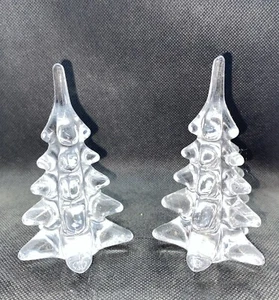 2 Vintage Silvestri Klar Kristall Kunst Glas 4,25" Weihnachtsbäume Briefbeschwerer - Bild 1 von 4