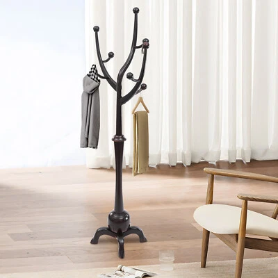 Perchero independiente de madera para dormitorio sombrero perchero árbol soporte percha 8 ganchos Foto 1 de 4