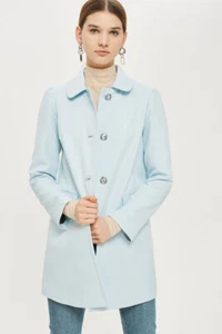 Top Shop Retro Jewel Button Coat Light Blue Jacket UK 12 New with Tags r.r.p £70 - Picture 1 of 11
