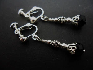 A PAIR DANGLY CRYSTAL BEAD DANGLY CLIP ON EARRINGS. CHOICE OF COLOURS. NEW. - Picture 1 of 16