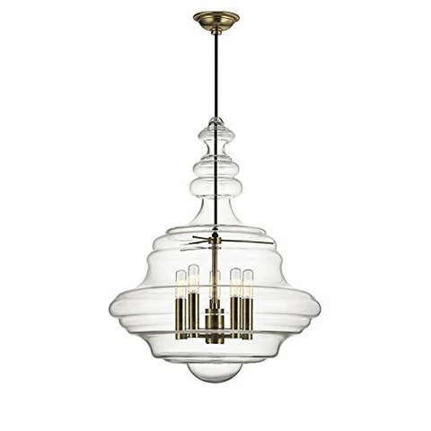 Washington 5-Light Large Pendant - Aged Brass Finish with Clear Glass Shade Cover
