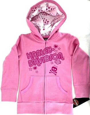 Harley Davidson® Youth Girls Pink Hearts & Stars Sweatshirt Jacket - Image 1 of 2