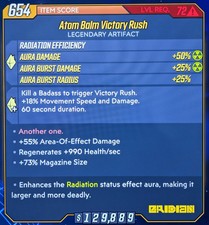 XBOX/PS4/5  72 ATOM BALM VICTORY RUSH 💥 MAG SIZE, AOE DAMAGE, HEALTH REGEN