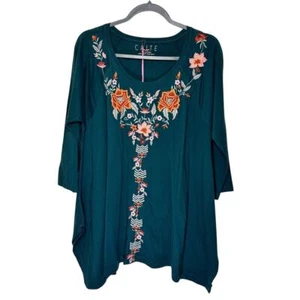 Neu mit Etikett Caite Aisha Top bestickt Blumen T-Shirt Kyla Seo tiefgrün Damen Small - Bild 1 von 8