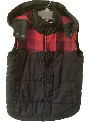 P.S. From Aeropostale Boys Sz  8 Puffer Hooded Jacket Vest Red Black Sleeveless - Изображение 1 из 4