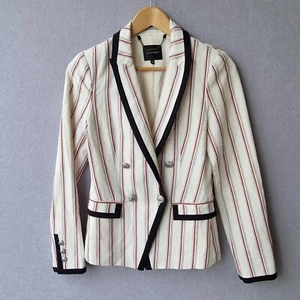Portmans Striped Double Breasted Office Jacket SZ 8 LINEN FUNKY STATEMENT PIECE - Picture 1 of 19