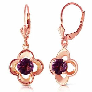 1.1 Carat 14K Solid Rose Gold Amethyst Flower Bloom Gemstone Earrings - Picture 1 of 3