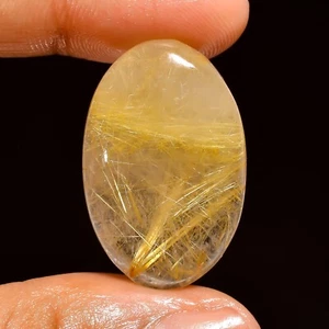 31.00 Cts Natural Golden Rutile Quartz Loose Gemstone Oval Cabochon 29X19X6 mm - Picture 1 of 6