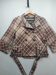 Apt. 9 Plaid Double Breasted Jacket Womens Small Brown Belted Lined - Picture 1 of 7