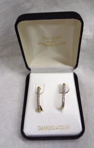 Estate Jewelry 18KT Gold over .925 Sterling Silver Hoop Diamond Accent Earrings - Picture 1 of 9