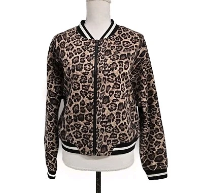 Chaqueta Bomber BB Dakota Cat Fight Estampado Leopardo Bolsillos Marrón Para Mujer Talla S Usada en Excelente Condición Foto 1 de 4