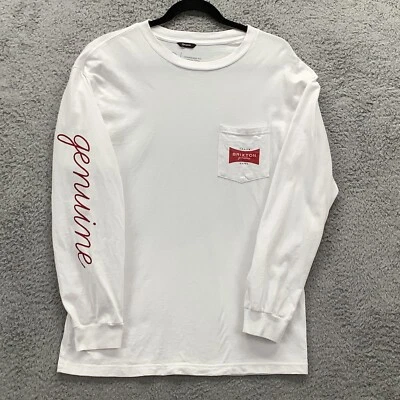 Camisa Brixton Manga Larga Para Hombre M Blanca Manga Pecho Gráfica Crew Informal Genuina Foto 1 de 4