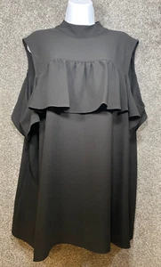 Moa Moa Womens 3X Black Cold Shoulder Ruffle Top High Neck Keyhole back Button - Picture 1 of 15