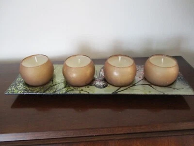 Set Of 4 Candles In Glass Holders On A Glass Tray - Image 1 of 4
