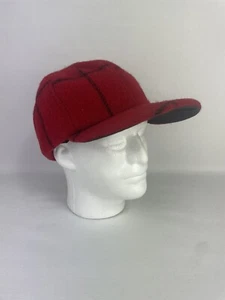 NOS VTG Brimmed Plaid (L) Hat Wool Quilt Lined Ear Flaps Red/Blk Thinsulate - Picture 1 of 10
