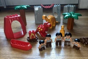 Lego Duplo Dinosaurs Caveman Figures Rock Cave Canoe Fire Lot 24 Pieces Vintage - Picture 1 of 17