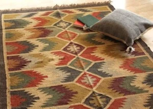 Rug Kilim Antique Handmade Rug Wool Jute Living Room Runner Rectangle Rug Carpet - Picture 1 of 8