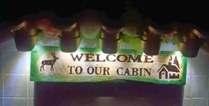 Welcome to Our Cabin Solar lighted sign Rustic Outdoors Sealed Floral hanging - Picture 1 of 2