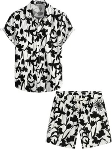 VATPAVE Mens Hawaiian Shirts Button Down Short Sleeve Beach Shirts Suits Summer - Picture 1 of 7