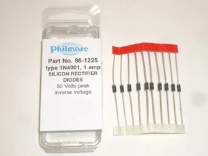DIODOS RECTIFICADORES PIV PHILMORE 86-1225 1N4001 1Amp 50V 10 piezas - Imagen 1 de 1