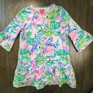 Lilly Pulitzer Long Sleeve skipper popover beach Cover-Up Dress Mermaid XL 12 14 - Picture 1 of 7