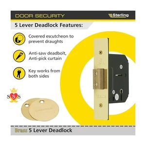 Sterling Mortice Dead Lock 5 Lever 3.0" Brass Plated EACH - Picture 1 of 1