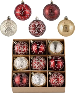 Christmas Ball Ornaments, 9Ct Red and Gold Shatterproof Christmas Tree Decoratio - Picture 1 of 12