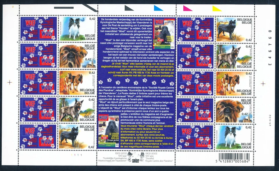 XE55845 Belgium pets animals dogs XXL sheet MNH - Image 1 of 1