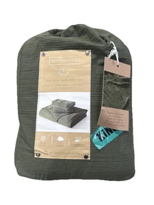 Juego de sábanas Bed Theory Co. 4 piezas gasa king lino verde pino suave textura única nuevo con etiquetas - Imagen 1 de 7