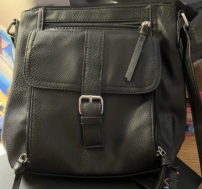 Bolso Bandolera Bueno Negro Imitación Cuero Bolsillos de Viaje Cremalleras Correa Ajustable Foto 1 de 4