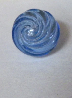 Bb BLOWN GLASS Vintage Ball BUTTON Transparent Blue Swirl small - Image 1 of 2