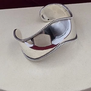 Vintage Mexico Sterling Silver Wavy Cuff Bracelet 925 – Sculptural Rope Edge 26g - Picture 1 of 17