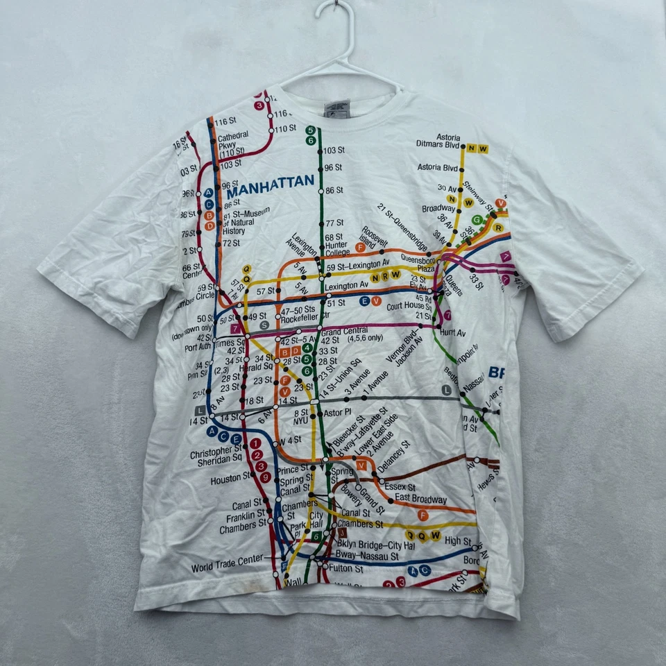 Camiseta vintage del metro de Nueva York para hombre M blanca mapa del metro estampado por todas partes Foto 1 de 4