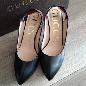 GUCCI Black Leather Pumps Back Strap EU 36 US 6 Leder Schwarz mit Karton Original - Bild 1 von 13