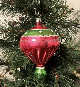 VTG Glass 4” Parachute Air Ballon Fluted Drop Ball Christmas Ornament Germany - Picture 1 of 9