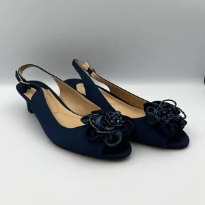 J. Renee Leonelle Women's Kitten Heel Open Toe Bow Front Slingback SZ US 9.5M - Picture 1 of 14