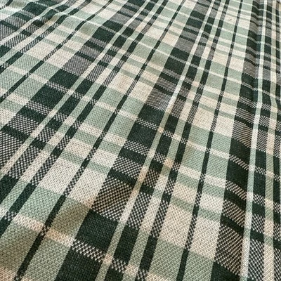 Green & White Plaid Double  Knit Stripe Fabric Apparel 66x48 Vintage 1970 Retro - Image 1 of 4