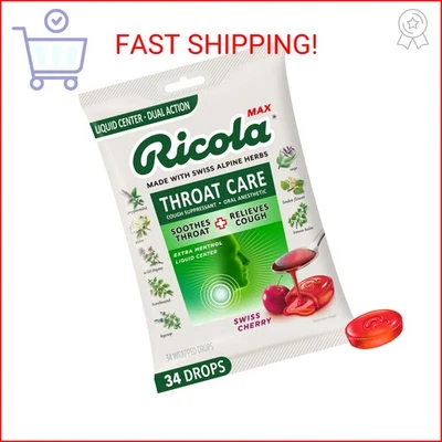 Bolsa grande Ricola Max Swiss Cherry Throat Care | Gotas supresoras de la tos | Doble A Foto 1 de 2