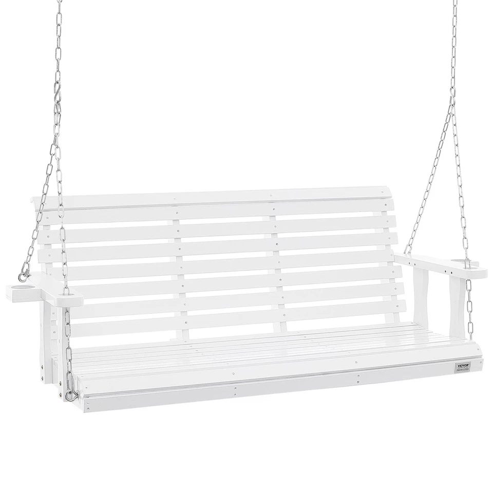 VEVOR 5.5' Porch Swing Bench Wooden Hanging Outdoor Garden Patio Courtyard White